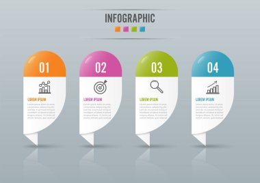 Bilgi grafikleri tasarım vektörü ve pazarlama simgeleri iş akışı düzeni, diyagram, yıllık rapor ve web tasarımı için kullanılabilir. 4 seçeneği, adımı veya süreci olan iş konsepti.