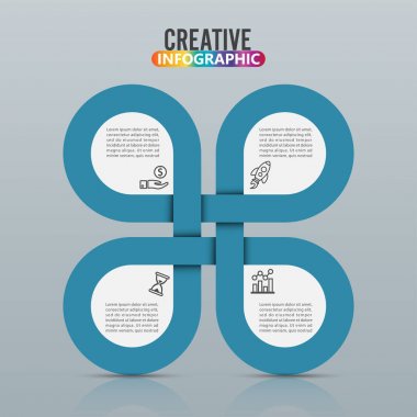 Bilgi grafikleri tasarım vektörü ve pazarlama simgeleri iş akışı düzeni, diyagram, yıllık rapor ve web tasarımı için kullanılabilir. 4 seçeneği, adımı veya süreci olan iş konsepti.