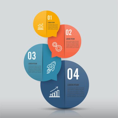 Bilgi grafikleri tasarım vektörü ve pazarlama simgeleri iş akışı düzeni, diyagram, yıllık rapor ve web tasarımı için kullanılabilir. 4 seçeneği, adımı veya süreci olan iş konsepti.
