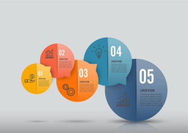 Bilgi grafikleri tasarım vektörü ve pazarlama simgeleri iş akışı düzeni, diyagram, yıllık rapor ve web tasarımı için kullanılabilir. 5 seçeneği, adımı veya süreci olan iş konsepti.