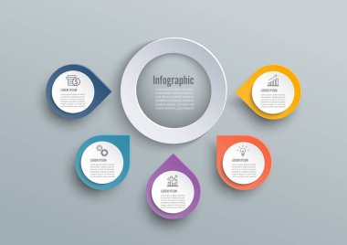 Vektör soyut 3D kağıt bilgi ögeleri. Dairesel bilgi grafikleri.