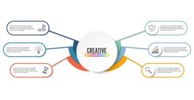 3 boyutlu kağıt etiketli vektör bilgi şablonu, entegre daireler. Seçenekli iş kavramı. İçerik, diyagram, akış şeması, adımlar, parçalar, zaman çizelgesi bilgi grafikleri, iş akışı düzeni, grafik