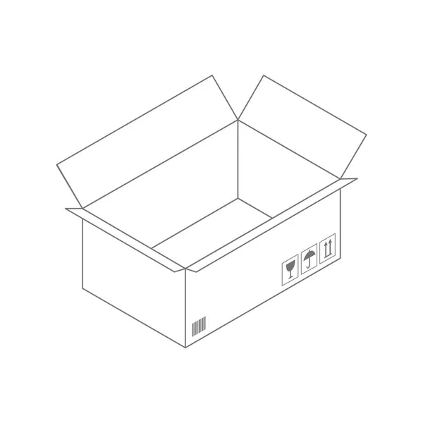 Boîte Vectorielle Contour Noir Sur Fond Blanc Boîte Carton Vide — Image vectorielle