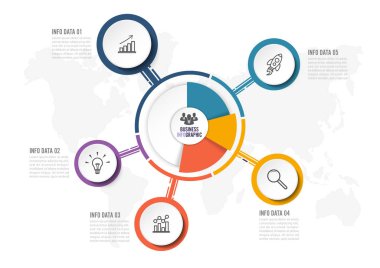 Soyut infographics beş seçenek şablonu. Vektör çizim. İş akışı düzeni için kullanılan, diyagram