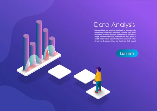 Bannière Conceptuelle Analyse Données Isométriques Peut Utiliser Pour Bannière Web — Image vectorielle