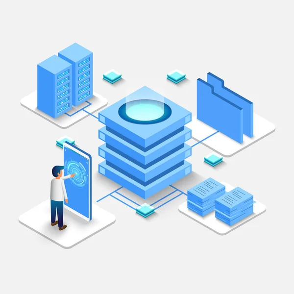 Computação Big Data Center Processamento Informações Banco Dados Roteamento Tráfego —  Vetores de Stock