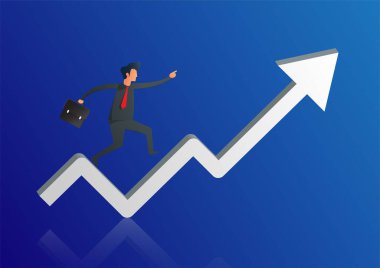 İşadamı başarıya ulaşmak için grafik çizelgesinde çalışıyor. Liderlik. Modern fikir. Yaratıcılık. İş konsepti. Vektör İllüstrasyonu 