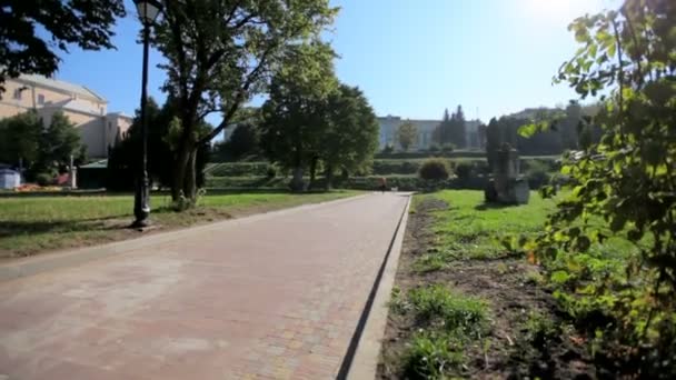 fille courir avec chien dans le parc 
