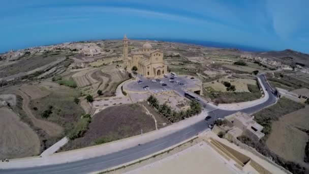 Aerial view Gozo, Malta, Ta Pinu famous basilica — Stock Video