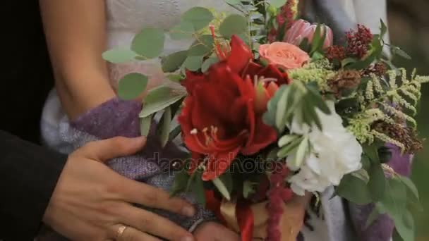 Groom tenderly hugging bride — Stock Video