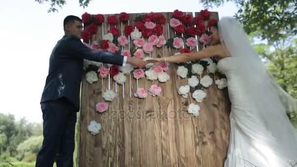 Hochzeitspaar hält Händchen — Stockvideo