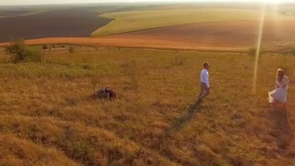 Pareja joven enamorada en el campo — Vídeo de stock