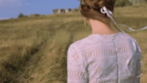 Jeune couple sensuel amoureux sur les prairies de fond . — Video