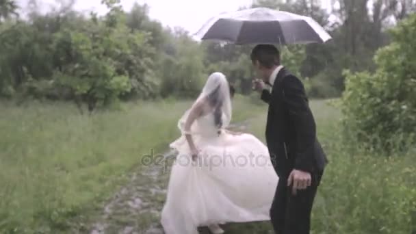 Boda bajo la lluvia — Vídeo de stock