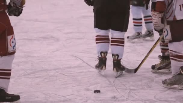 Hockey spel op het bevroren meer. Wintersport — Stockvideo