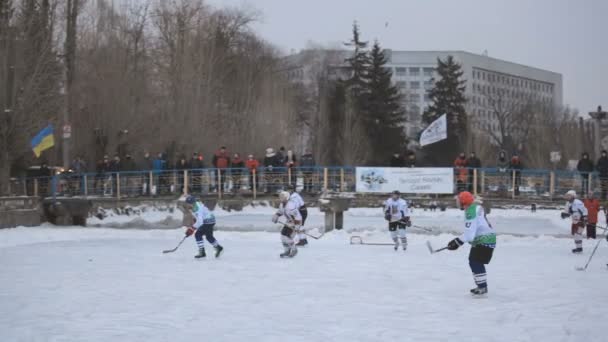 Hockey spel op het bevroren meer. Wintersport — Stockvideo