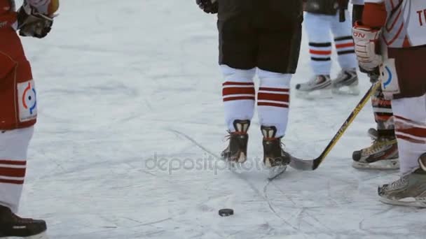Hockey game . Winter sport. body parts — Stock Video