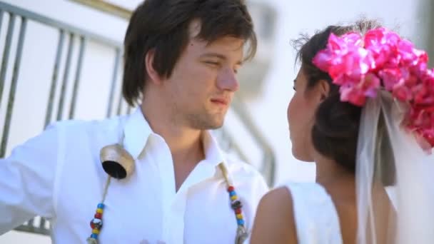 Beautiful newlyweds. boho style. greece — Stock Video
