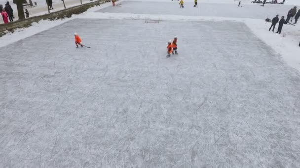 Hommes jouant au hockey. vue aérienne. Vue d'en haut . — Video