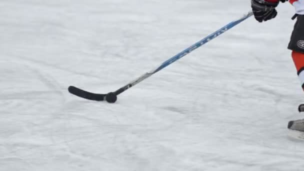 Jeu de hockey sur le lac gelé. Sport d'hiver — Video