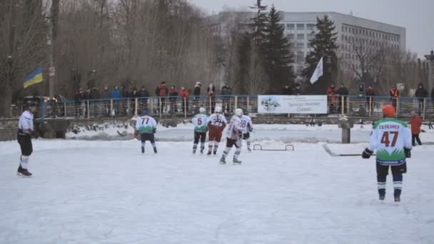 Jeu de hockey sur le lac gelé. Sport d'hiver — Video