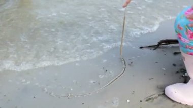 Sahilde bir köpekle oynayan kız