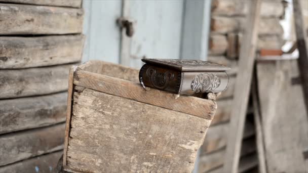 Treasure chest made in brown wood — Stock Video