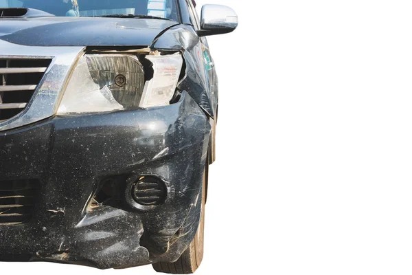 Frente de carro preto ficar danificado por acidente de carro caiu na ro Imagens Royalty-Free