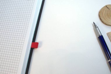 Dolma kalemle dolu bir defter. Ahşap masa üzerinde ciddi bir adam var.