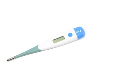 Beyaz arka planda elektronik termometre, tıbbi araç