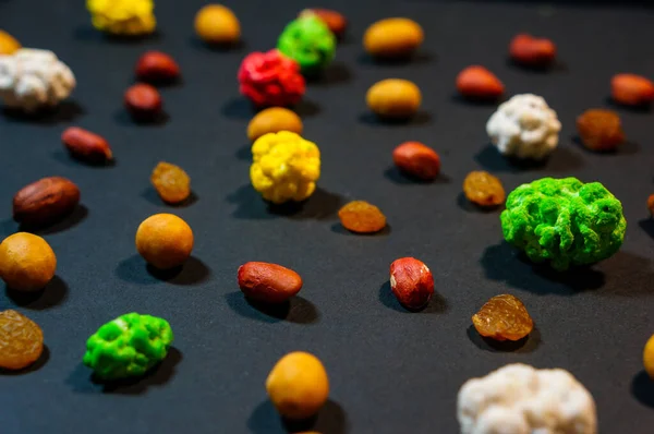 Fruit Nut Mix Black Background Healthy Tasty Snack — Stockfoto