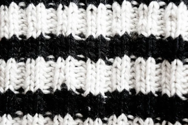 Textuur Van Wollen Gebreide Stof Zwart Wit — Stockfoto