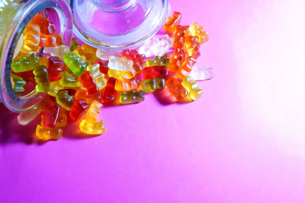 Multi Colored Marmalade Bears Pink Background Glass Jar — Stock Photo, Image