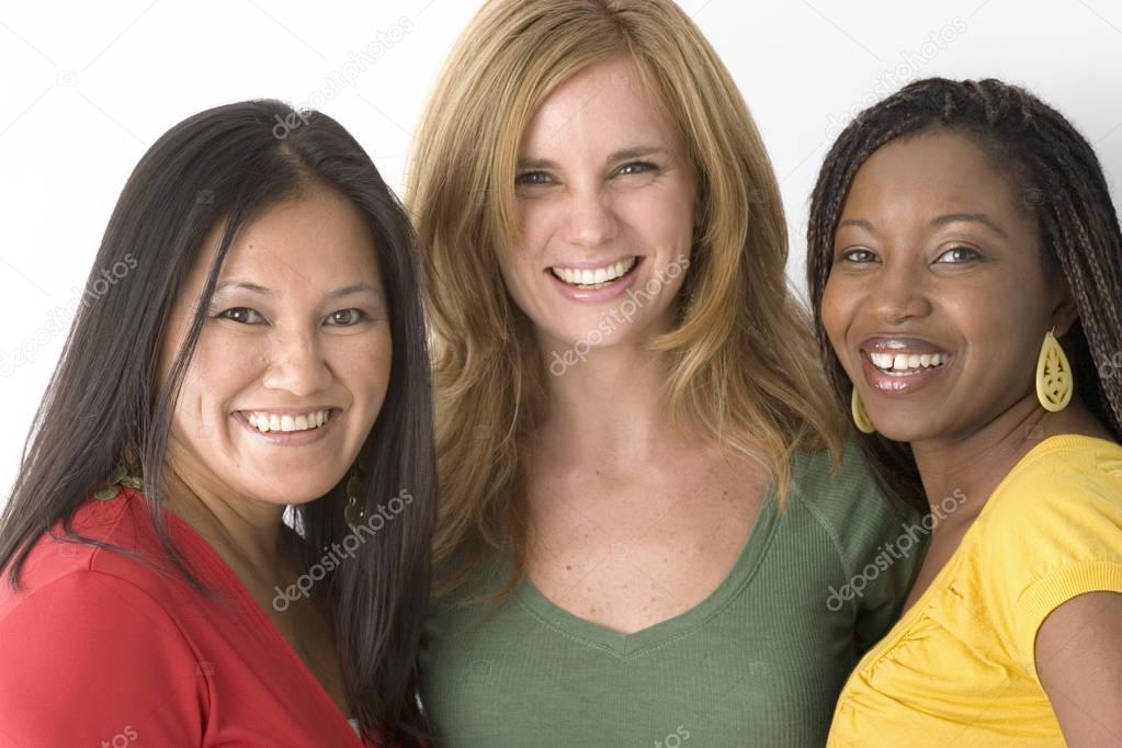 Diverse group of women isolated on white.