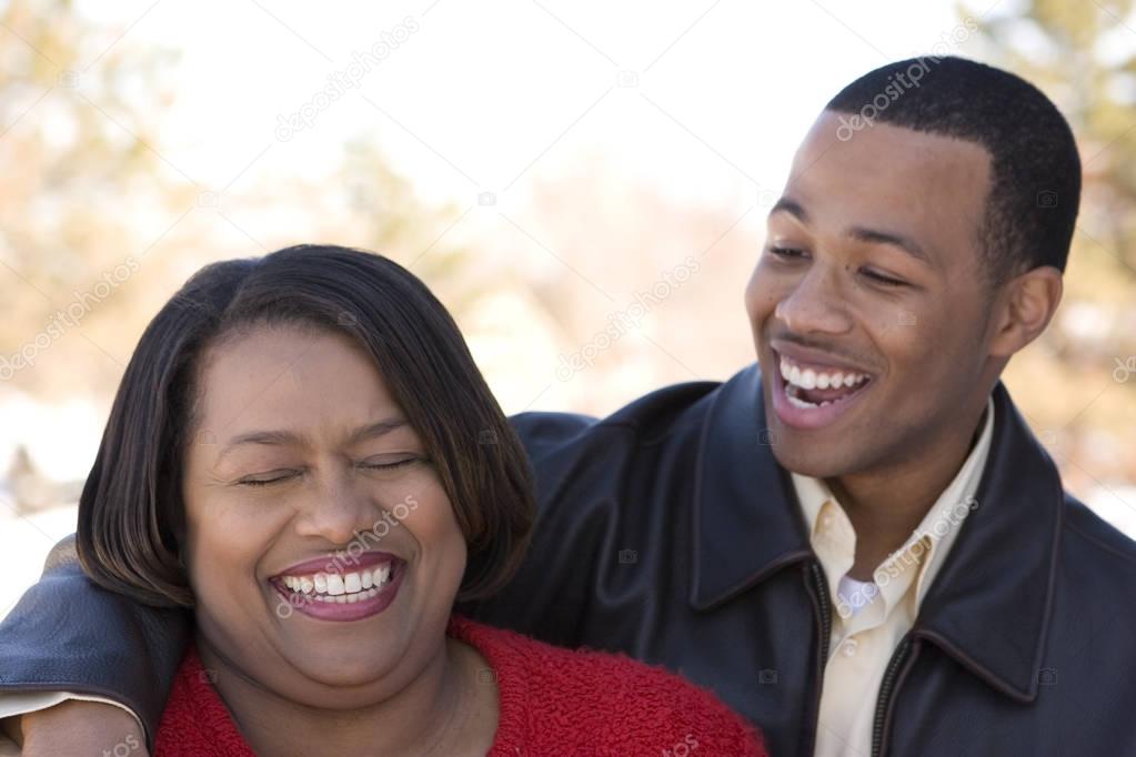 African American mother and her adult son.