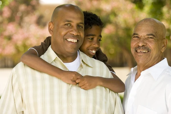 Farfar med sin vuxen son och barnbarn. — Stockfoto