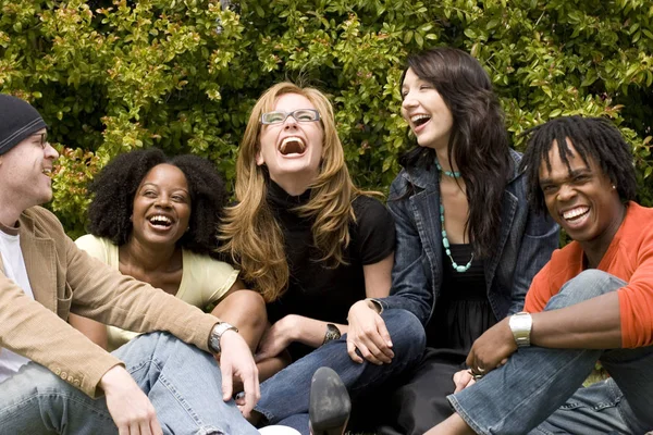 Grupo diverso de pessoas falando e rindo . — Fotografia de Stock