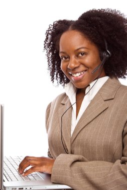 Afro-Amerikan müşteri hizmetleri temsilcisi telefon.