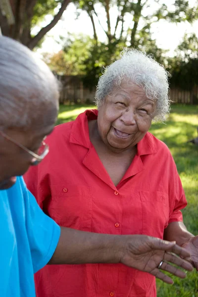 Feliz madura afroamericana hermanas riendo y sonriendo . — Foto de Stock