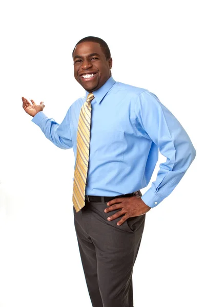 African man gesturing to an isolated white background. — Stock Photo, Image