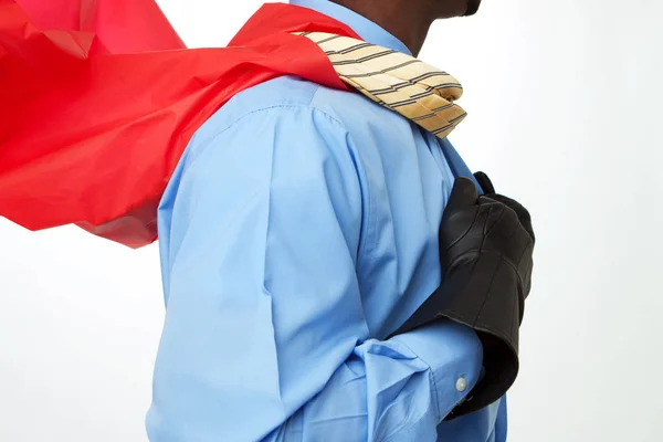 Suberhero ondernemers met een rode cape. — Stockfoto