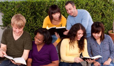 Small group Bible Study. Multicultural small group. clipart