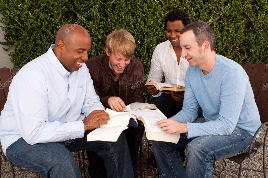 Mens Group Bible Study. Multicultural small group.