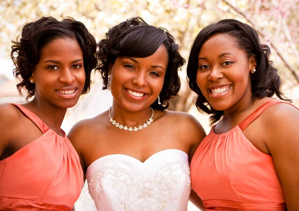 Novia afroamericana con sus damas de honor . — Foto de Stock