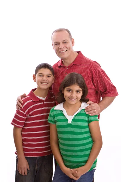 Hispanic family smiling isolated on white. Stock Photo