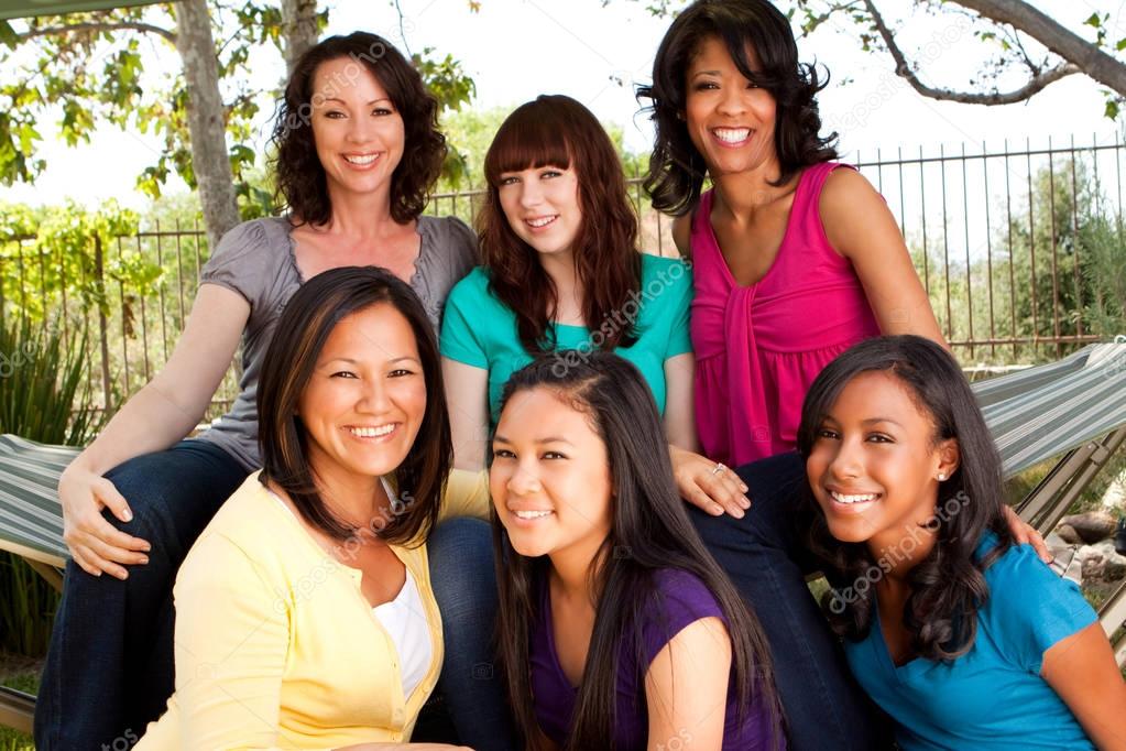 Diverse group of mothers and daughters.