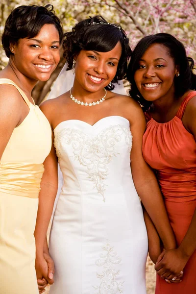 Noiva afro-americana com suas damas de honra . — Fotografia de Stock