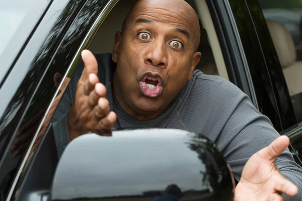 African American man driving upset. — Stock Photo, Image