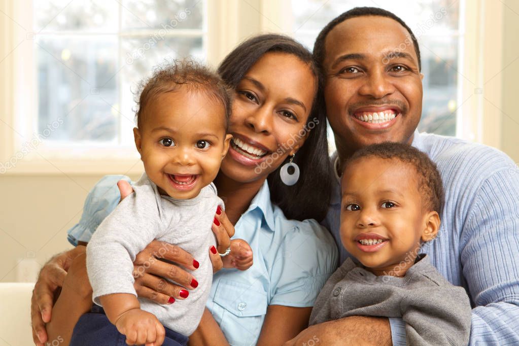 Happy family at home.