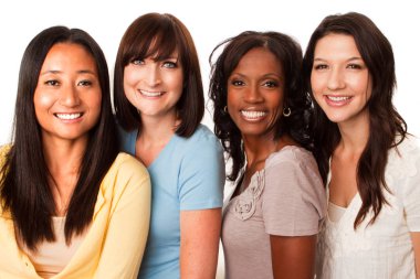 Diverse group of women talking and laughing. clipart